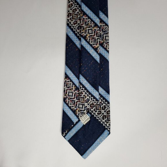 Vintage Superba Tie Blue Textured Woven Striped Geometric Aztec Bitmap Image - Picture 4 of 5